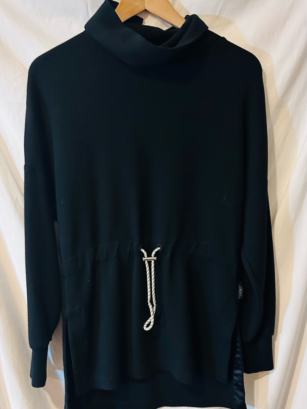 Varley Freya Black Funnel Neck Draw Cord Cinch Waist Sweatshirt Size XS